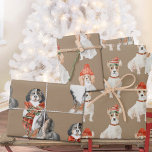 Rustic Kraft Dogs Dressed for Christmas Wrapping Paper Sheet<br><div class="desc">A Kraft colour Christmas wrapping paper featuring watercolour-painted dogs,  Jack Russel,  Bernese & Cavaliers dressed for the holidays.</div>