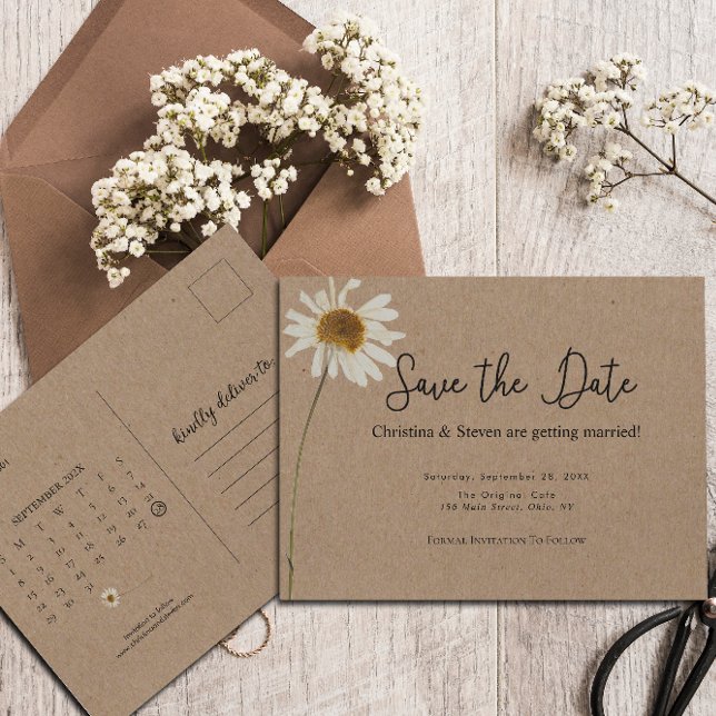 Rustic Kraft Dried Sunflower Wedding Save The Date Postcard (Creator Uploaded)