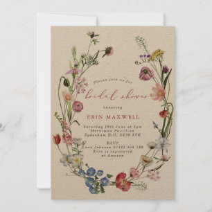 Rustic Kraft Dutch Floral Wreath Bridal Shower Invitation