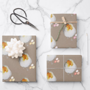 Rustic Kraft Easter Hens Chicks Hiding Easter Eggs Wrapping Paper Sheet
