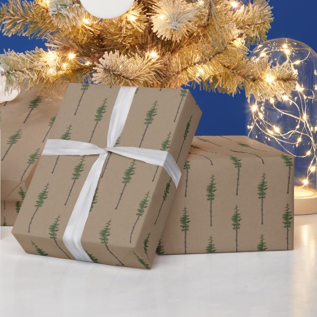 Rustic Kraft Eastern Pine Trees Wrapping Paper (Holidays)