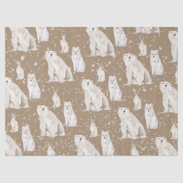 Rustic Kraft Elegant Arctic Winter Snowy Animals Tissue Paper (Front)