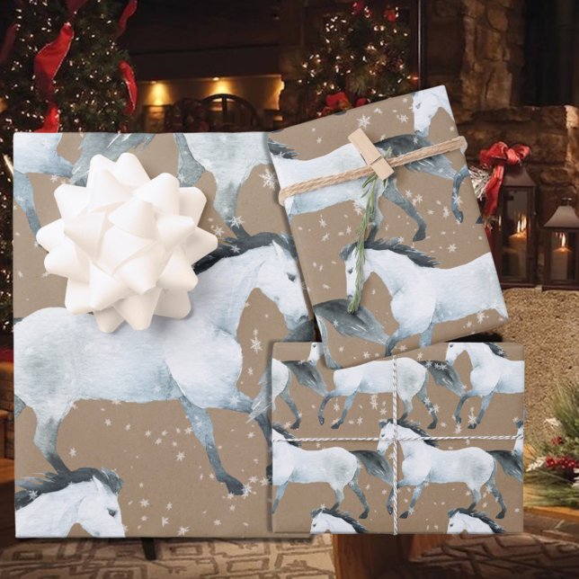 Rustic Kraft Elegant Snowy White Horse Wrapping Paper Sheet (Creator Uploaded)
