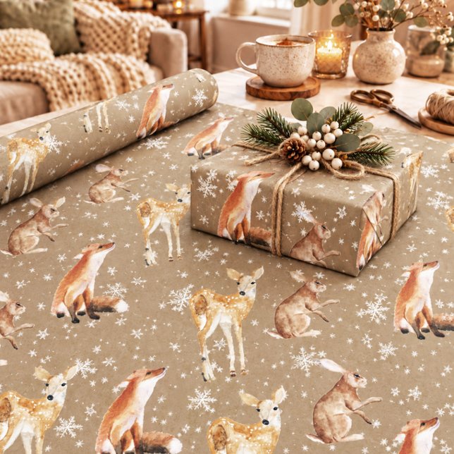 Rustic Kraft Elegant Winter Animals Large Scale Wrapping Paper (Creator Uploaded)