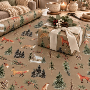 Rustic Kraft Everything Forest Woodland Red Foxes Wrapping Paper