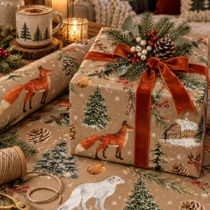 Rustic Kraft Everything Woodland Red & Arctic Fox Wrapping Paper