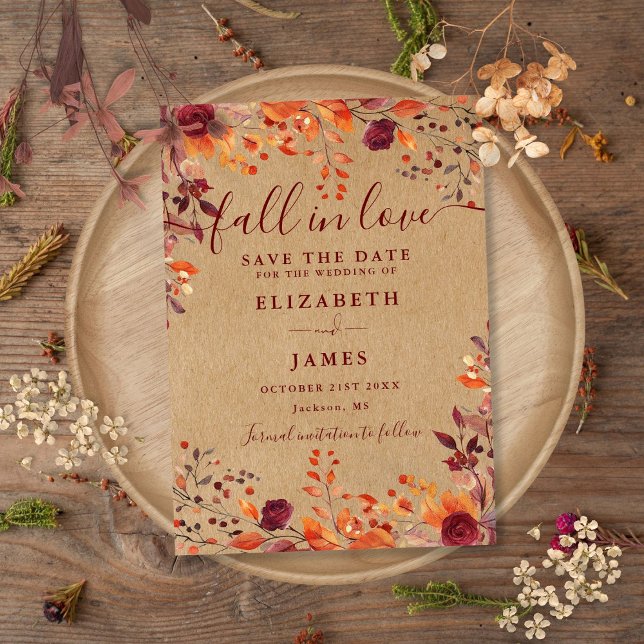 Rustic Kraft Fall Autumnal Floral Wedding Save The Date (Rustic Kraft Fall Autumnal Floral Wedding Save The Date)