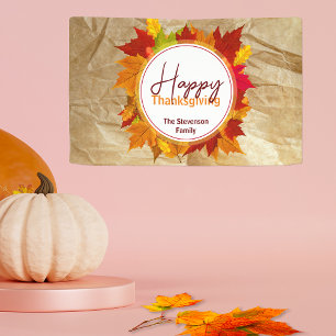 Rustic Kraft Fall Leaves Family Thanksgiving Banner