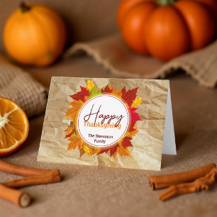 Rustic Kraft Fall Leaves Family Thanksgiving Card