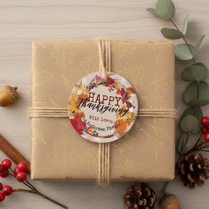 Rustic Kraft Fall Wreath Thanksgiving Dinner Favour Tags
