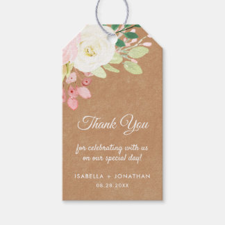Rustic Kraft Floral Brown Cream Thank You Wedding Gift Tags