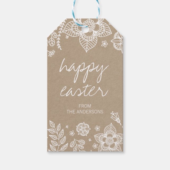 Rustic Kraft Floral Happy Easter Gift Tag (Front)