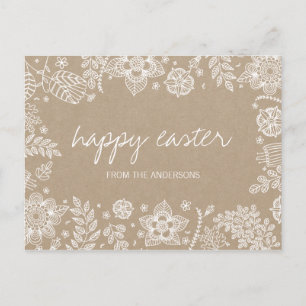 Rustic Kraft Floral Happy Easter Postcard