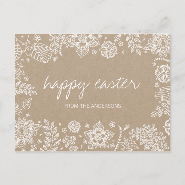 Rustic Kraft Floral Happy Easter Postcard (Front)