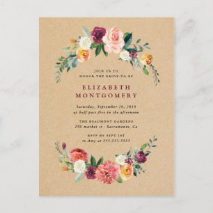 Rustic Kraft Floral Wreath Bridal Shower Invitation Postcard