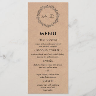 Rustic Kraft Floral Wreath Wedding Menu