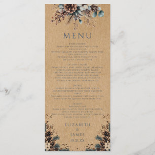 Rustic Kraft Forest Floral Pinecones Wedding Menu