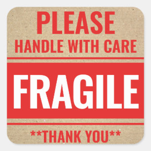 Rustic Kraft Fragile Handle With Care Warning Square Sticker