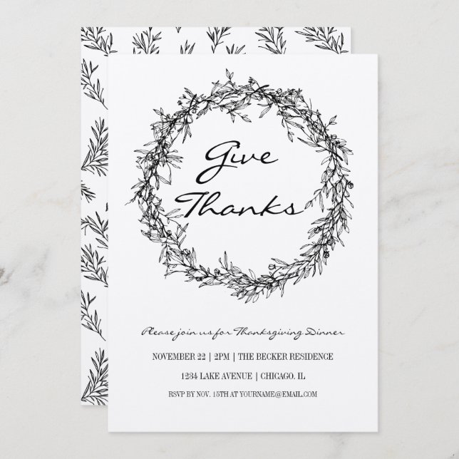 Rustic Kraft Give Thanks Thanksgiving Dinner Card (Front/Back)