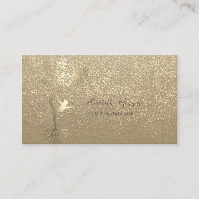 Rustic Kraft,Gold Confetti Girl Tree Silhouette Business Card (Front)