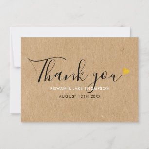 Rustic Kraft Gold Hearts Elegant Script Thank You Card