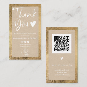 Rustic kraft gold white logo order thank you business card