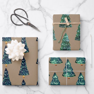 Rustic Kraft Green Christmas Trees Wrapping Paper Sheet