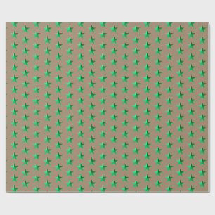 Rustic Kraft Green Stars Wrapping Paper