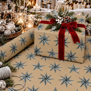 Rustic Kraft Green Vintage Star Wrapping Paper