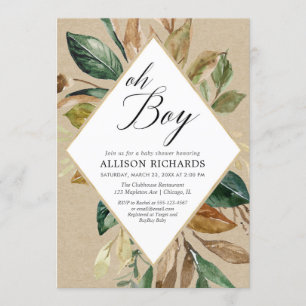 Rustic kraft greenery foliage boy fall baby shower invitation