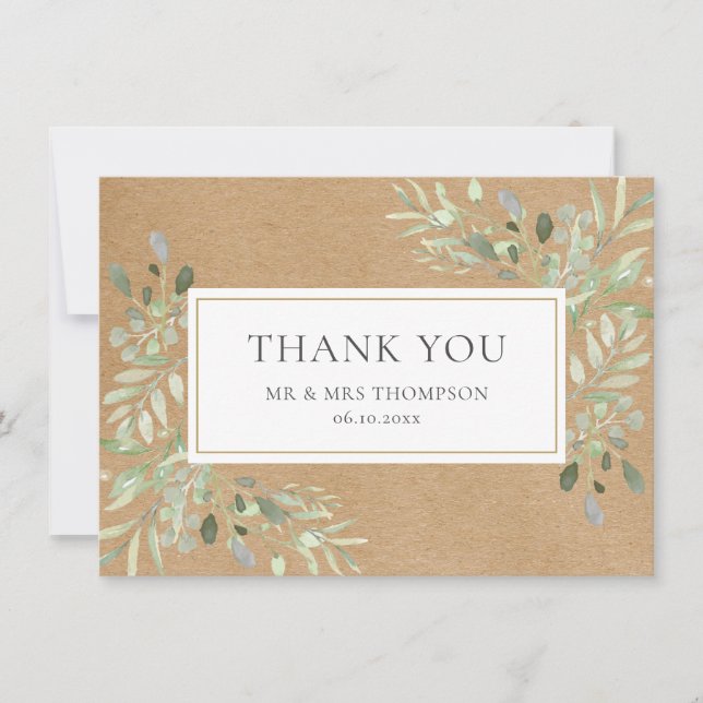 Rustic Kraft Greenery Leaves Thank You (Front)
