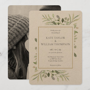 Rustic Kraft Greenery Photo Wedding Invitation