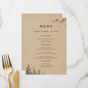Rustic Kraft Hand-drawn Mountains & Pines Wedding Menu