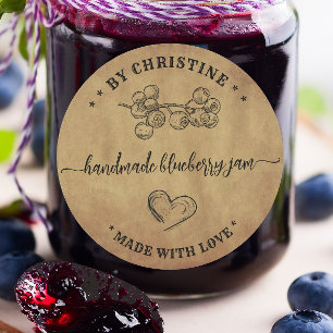 Rustic kraft Handmade With Love blueberry Jam  Classic Round Sticker