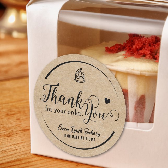  Rustic Kraft Homemade Bakery Thank You Classic Round Sticker (Creator Uploaded)