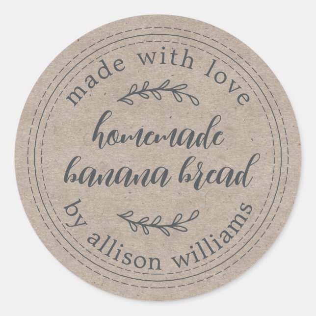 Rustic Kraft Homemade Banana Bread  Classic Round Sticker (Front)