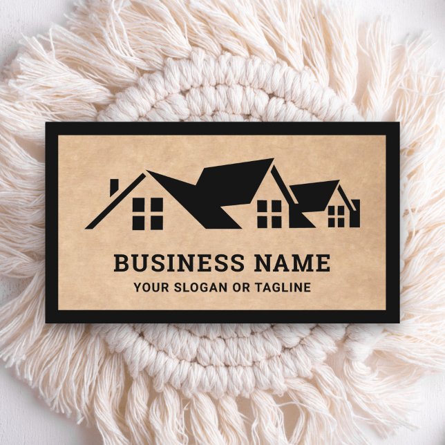 Rustic Kraft House Roofing Construction Roofer Business Card (Creator Uploaded)