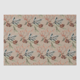 Rustic Kraft Juniper Pine Cones Ilex Berries Tissue Paper