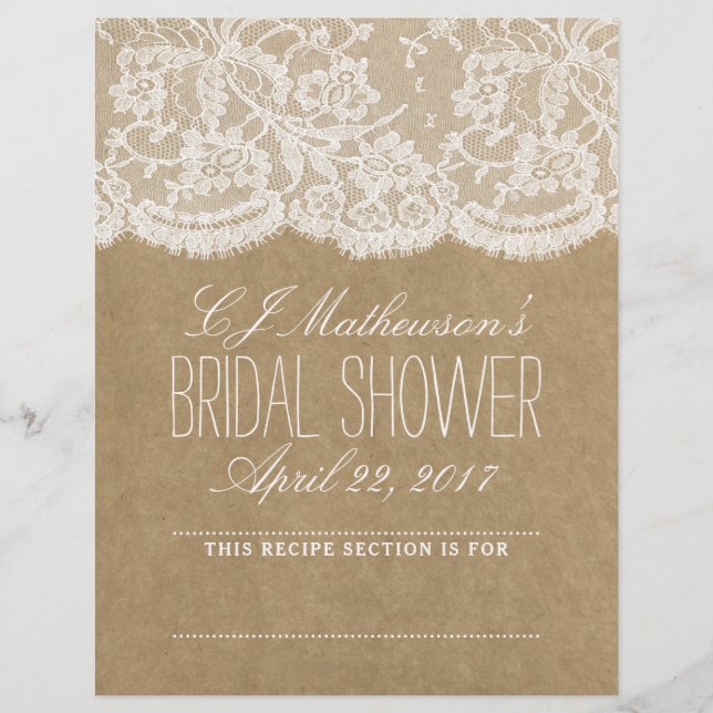 Rustic Kraft & Lace Bridal Shower Recipe Dividers (Front)