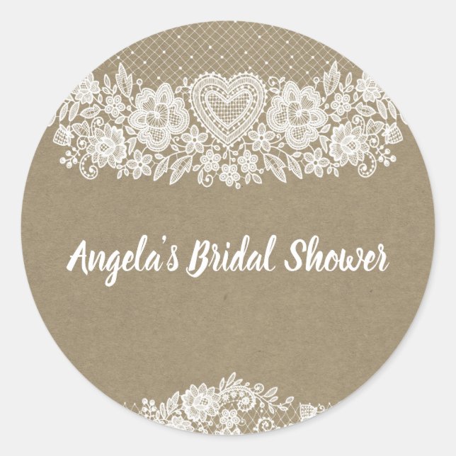 Rustic Kraft & Lace Farmhouse Barn Chic Classic Round Sticker (Front)