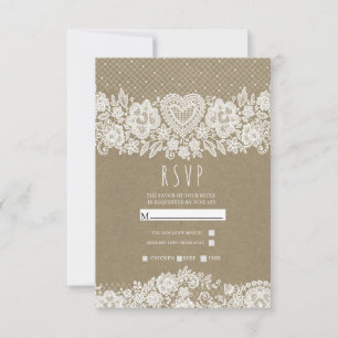 Rustic Kraft & Lace Farmhouse Barn Wedding RSVP Card