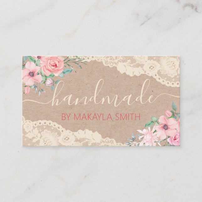 Rustic Kraft Lace Handmade Spa Bath Body Candle Business Card (Front)