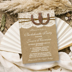 Rustic Kraft & Lace Horseshoe Bachelorette Party Invitation