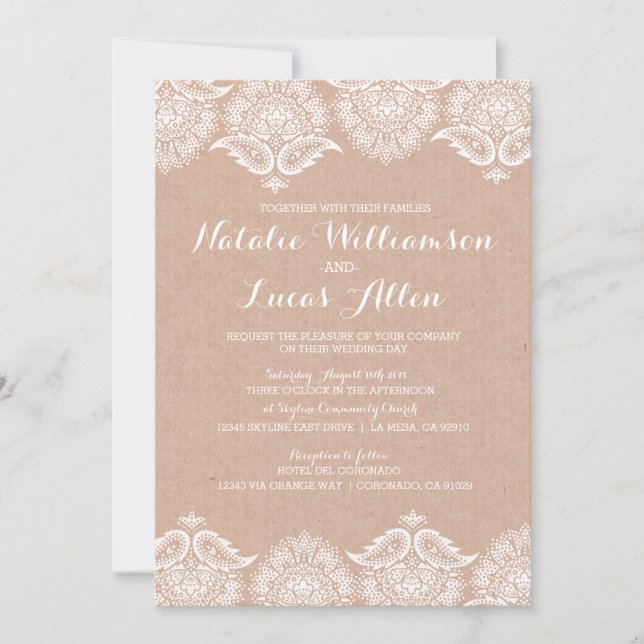 Rustic Kraft Lace Wedding Invitation Invitations (Front)