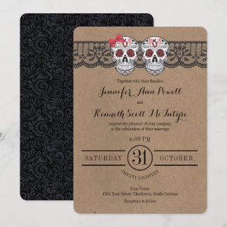 Rustic Kraft & LaceSugar Skull Wedding Invitations
