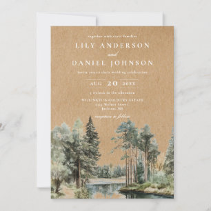 Rustic Kraft Lake Forest Woodland Wedding QR Code Invitation