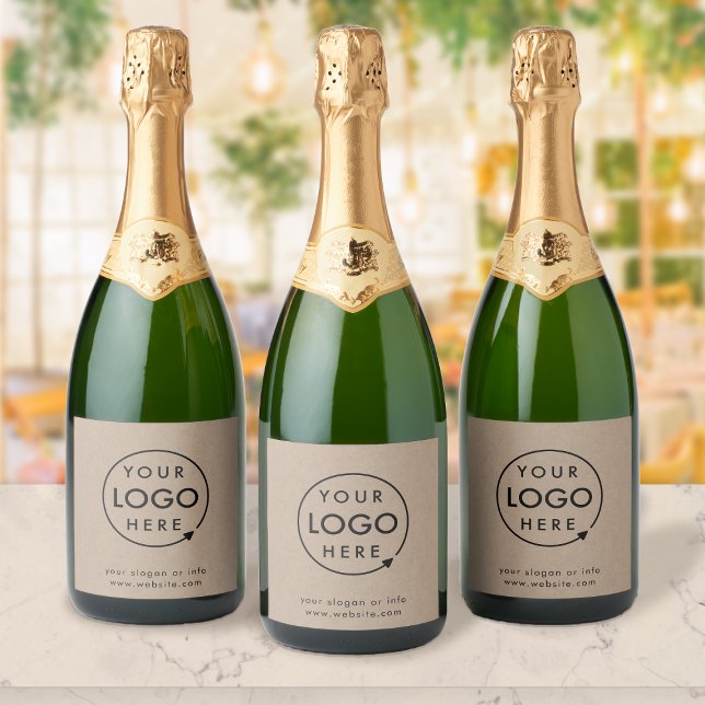 Rustic Kraft Logo | Business Corporate Modern Sparkling Wine Label (Rustic Kraft company branded drinks bottle label wraps for small business & corporate events.)