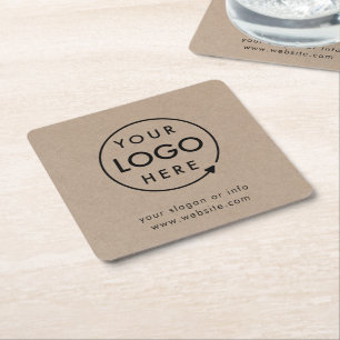Rustic Kraft Logo Business Corporate Modern Square Paper Coaster
