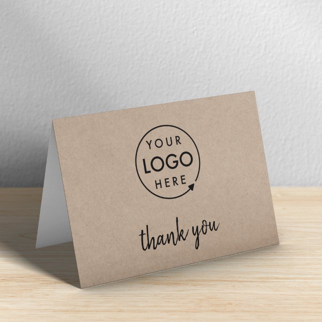Rustic Kraft Logo | Business Corporate Modern Thank You Card (A rustic kraft horizontal folded logo thank you card perfect for small business appreciation)