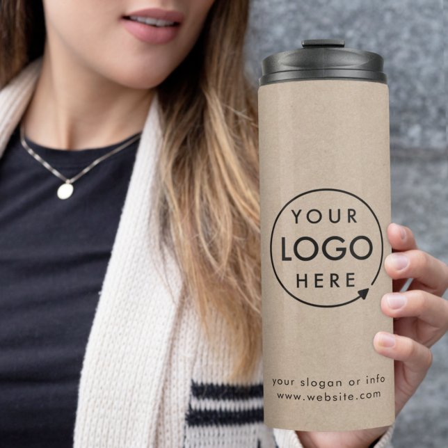 Rustic Kraft Logo | Business Natural Minimalist Thermal Tumbler (Rustic Kraft company branded professional thermal tumblers for small business promotions.)